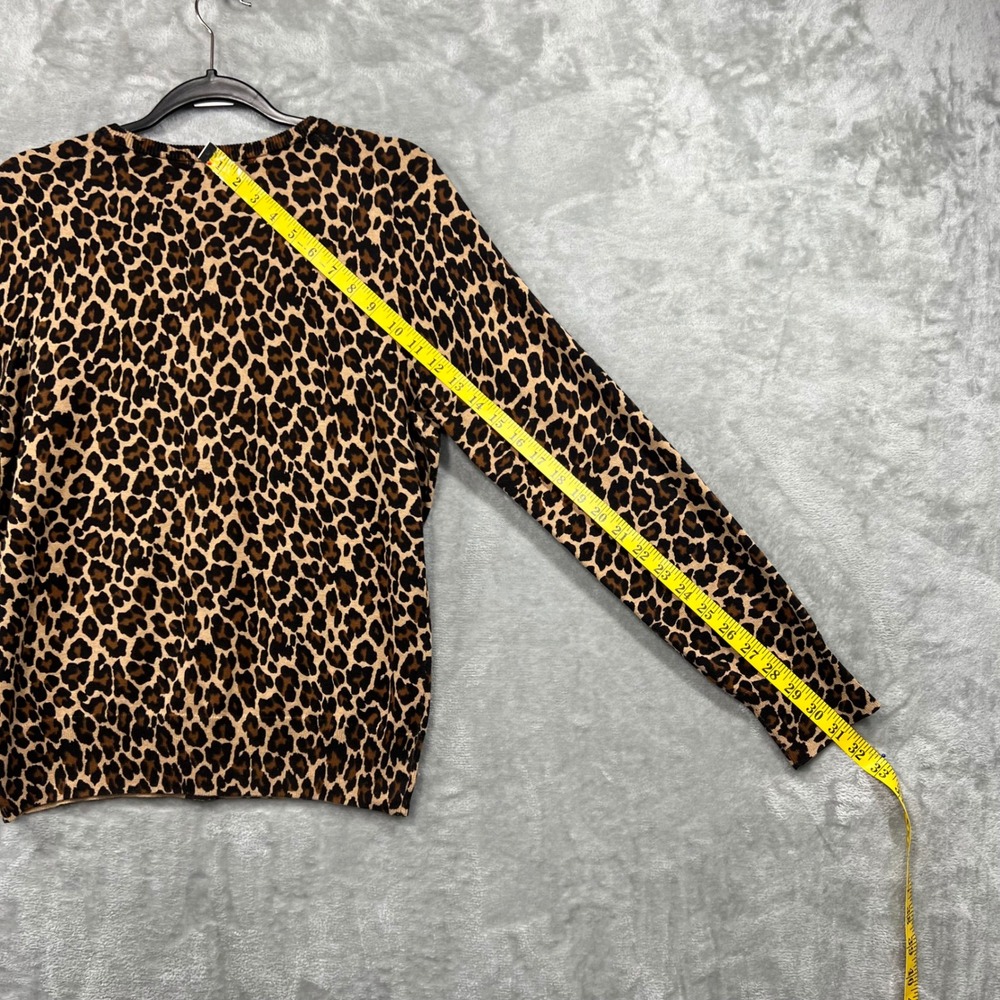 Lands End Cardigan Women M Brown Leopard Supima Cotton Button Front Sweater - Picture 7 of 10